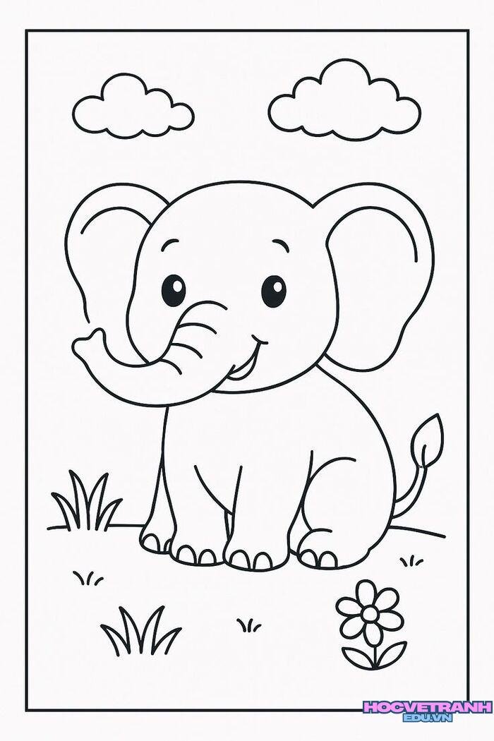 tranh tô màu con voi siêu xinh
