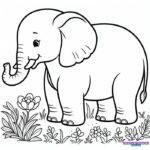 Mẫu tranh tô màu con voi và những người bạn rừng xanh