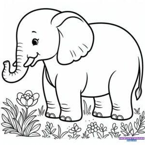 Mẫu tranh tô màu con voi và những người bạn rừng xanh