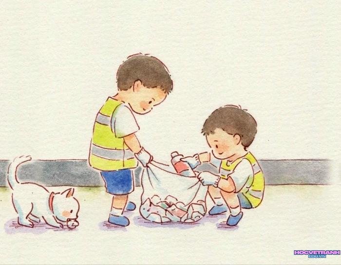 tranh tuyên truyền nhặt rác