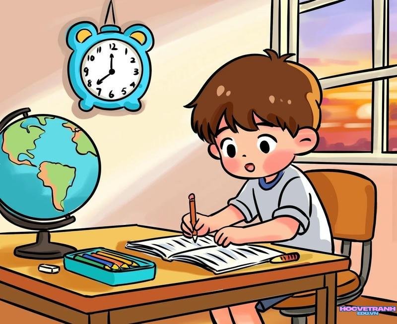 tranh vẽ góc học tập của em