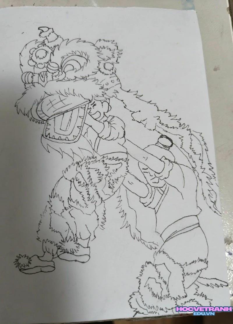 tranh vẽ múa lân ngày tết