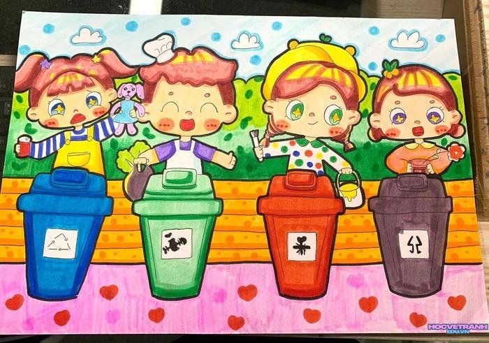 tranh vẽ nhặt rác khu phố