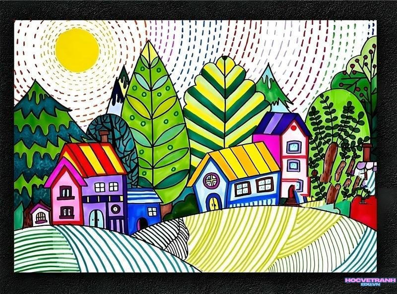 tranh vẽ phong cảnh làng quê của học sinh​