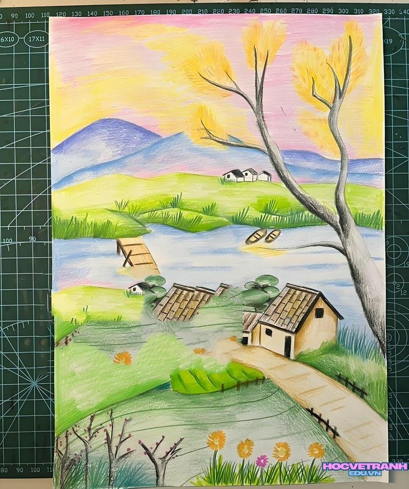 tranh vẽ phong cảnh làng quê​