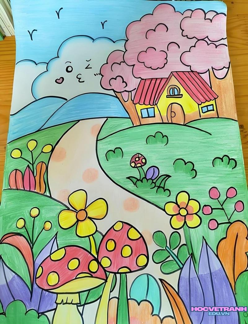 vẽ cảnh đồng quê đơn giản