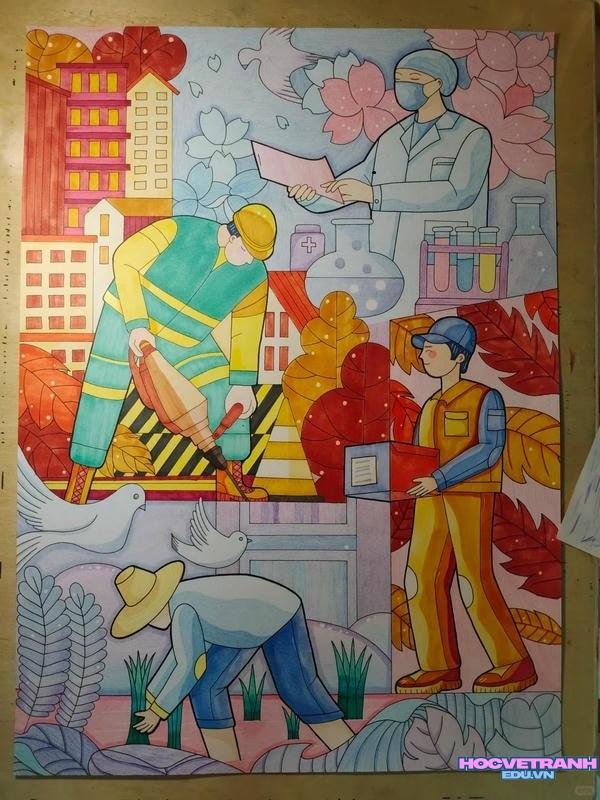 vẽ đề tài lao động