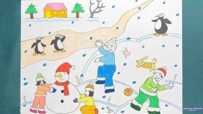 vẽ gia đình đón noel