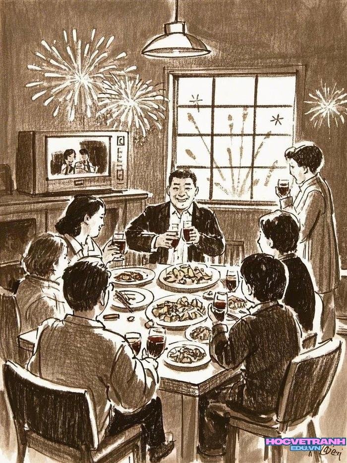 vẽ gia đình ngày tết