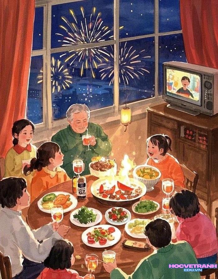 vẽ gia đình quây quần