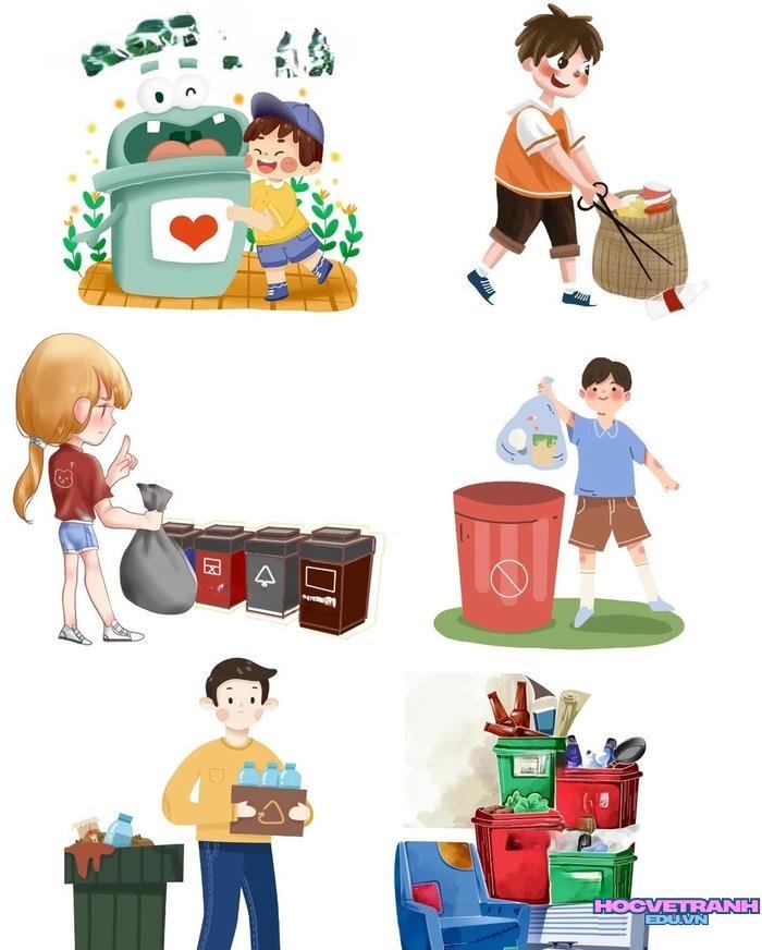 vẽ hành động nhặt rác