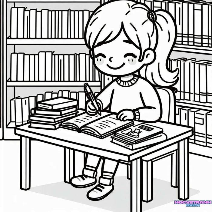 vẽ học sinh đọc sách