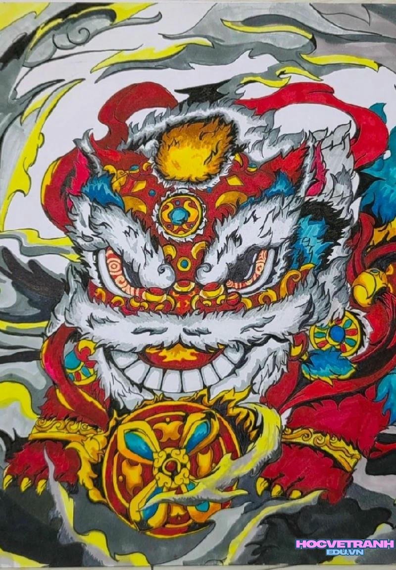 vẽ múa lân tết