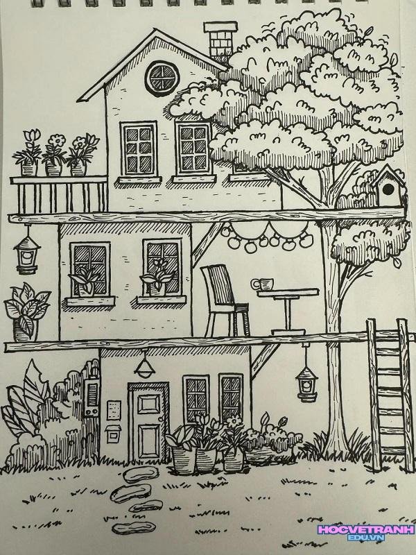 vẽ ngôi nhà trong tranh đẹp
