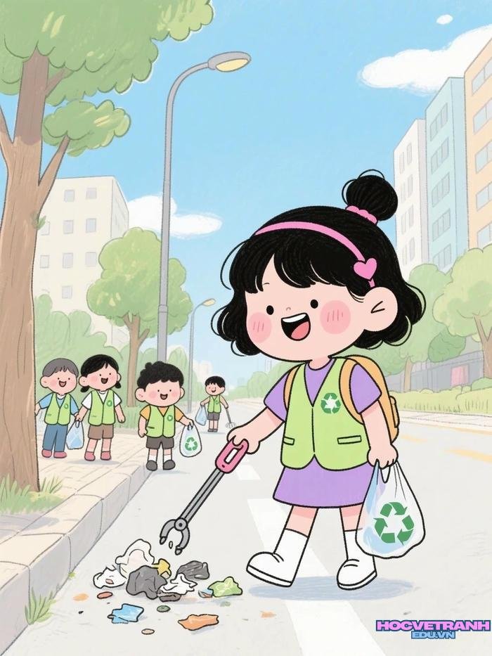 vẽ nhặt rác công viên