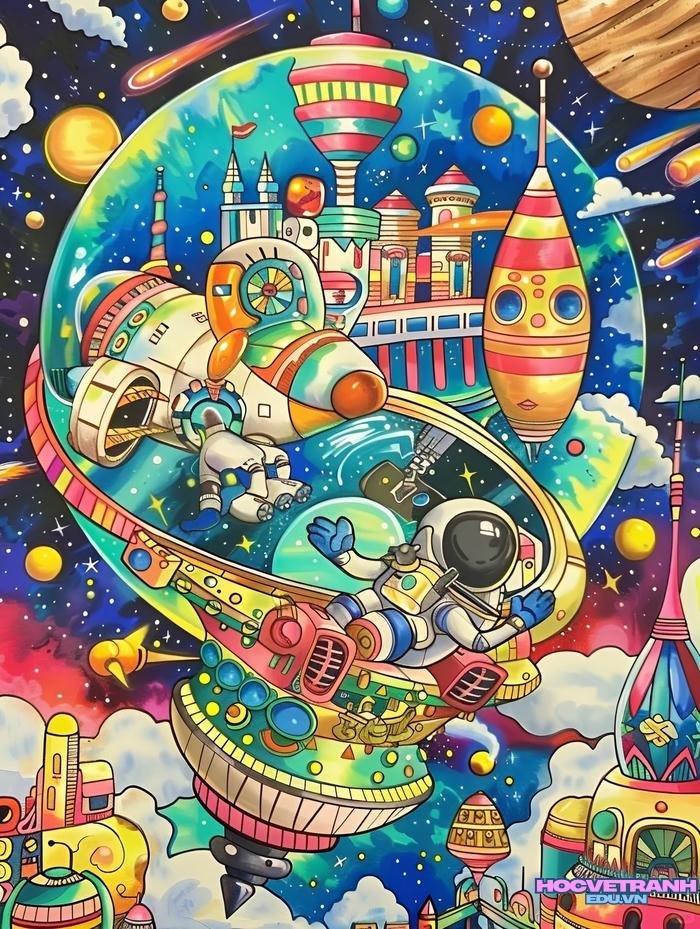 vẽ phi hành gia mặt trăng