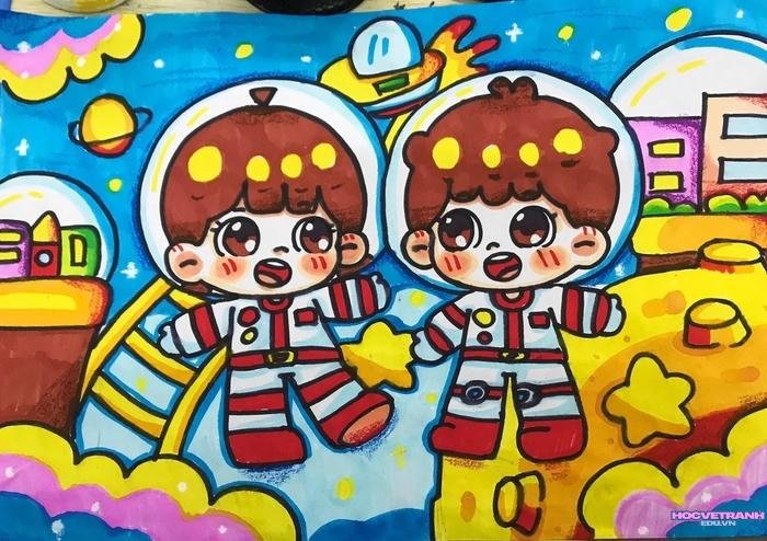 vẽ phi hành gia màu sáp