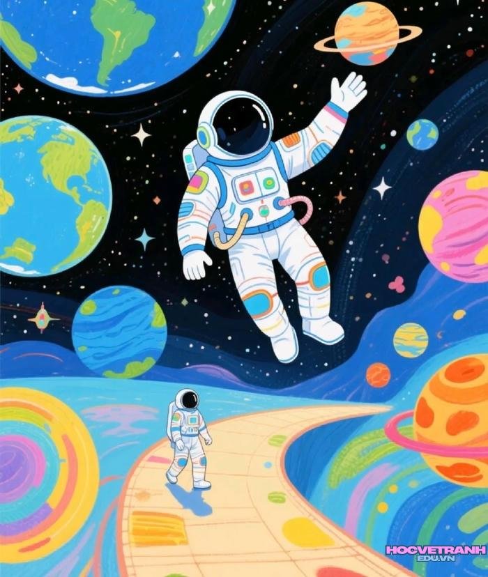 vẽ phi hành gia và sao