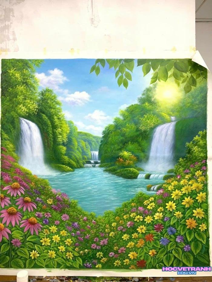 vẽ phong cảnh thác nước