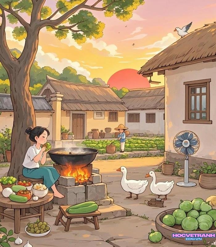 vẽ sinh hoạt sắc màu