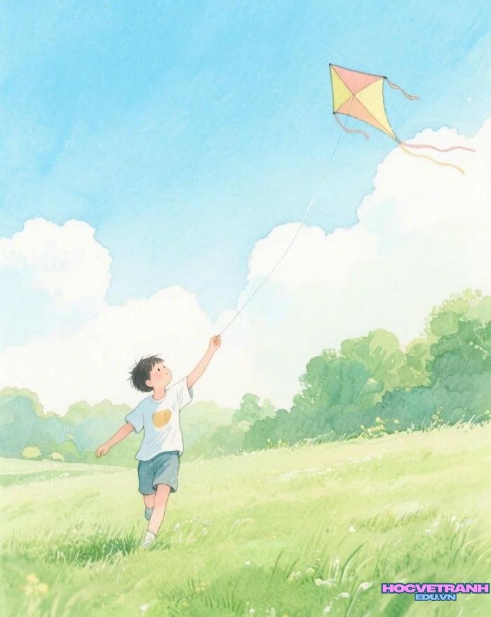 vẽ thả diều phong cảnh