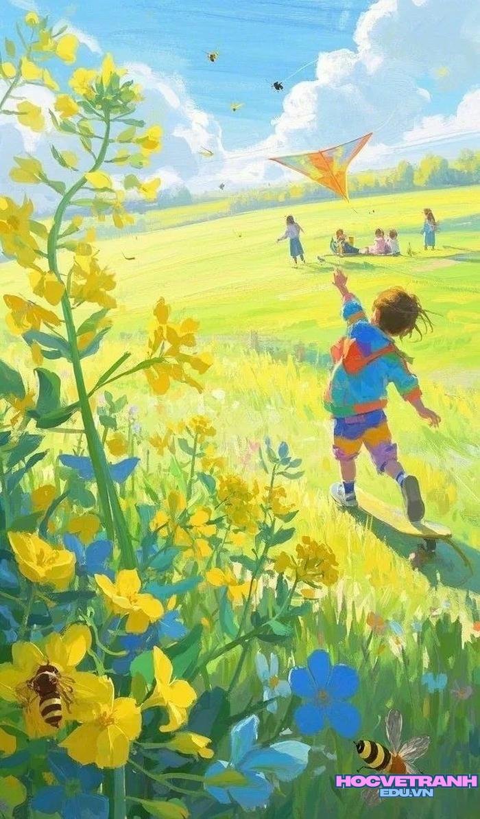 vẽ thả diều trên đồng