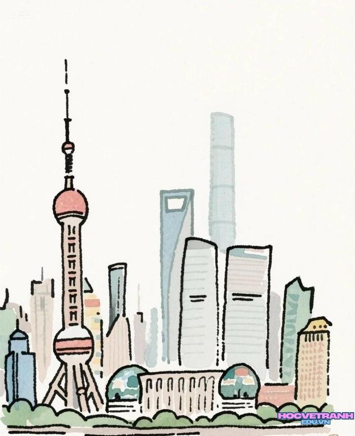 vẽ thành phố màu nước