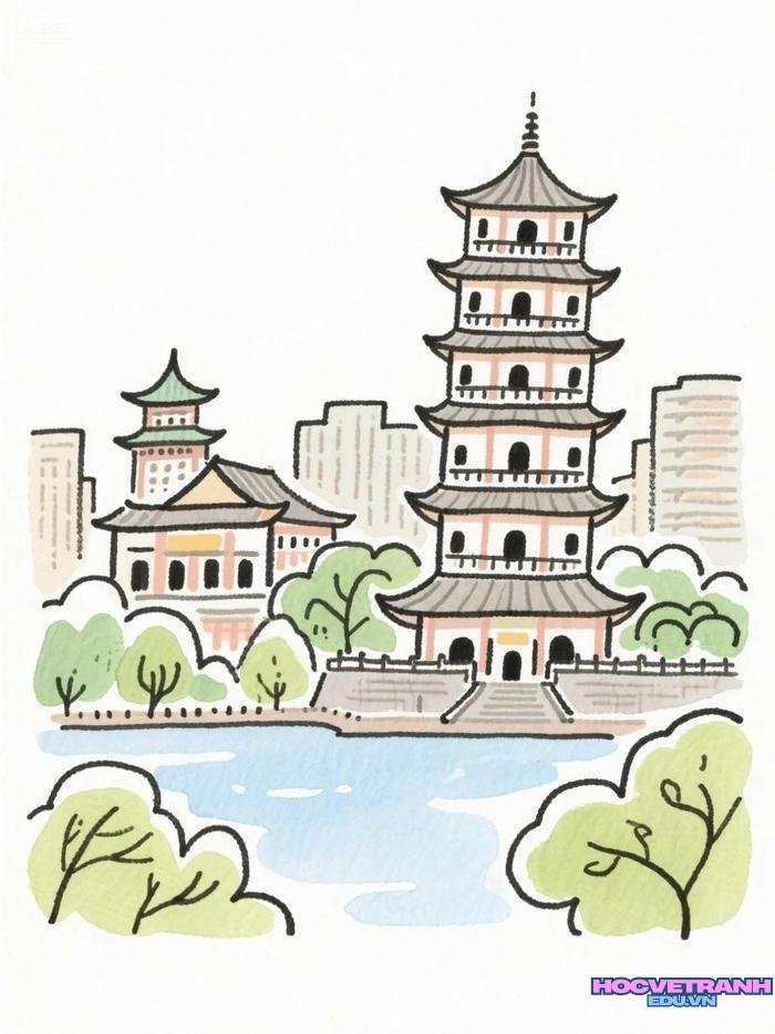 vẽ thành phố và cây xanh