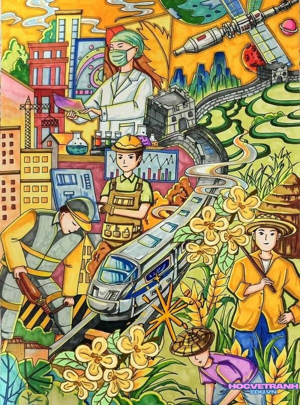 vẽ tranh chủ đề lao động