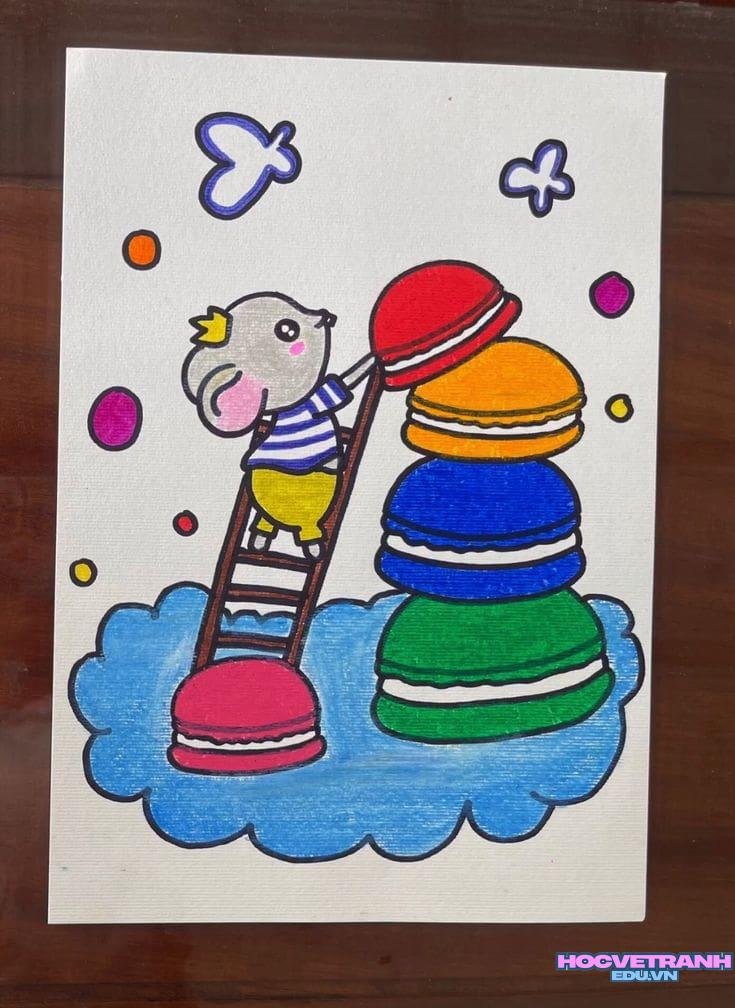 ve tranh cute sac mau.