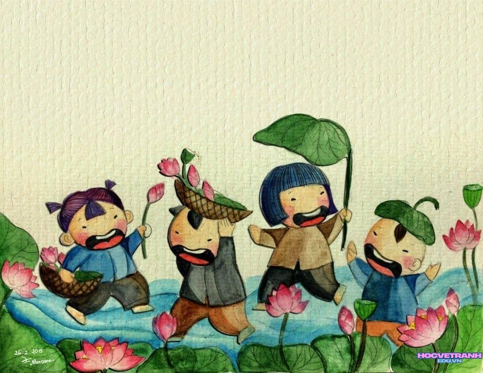 ve tranh dan gian que.