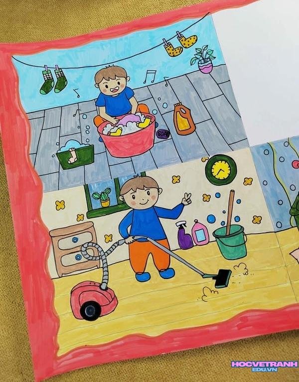 vẽ tranh đề tài lao động đơn giản