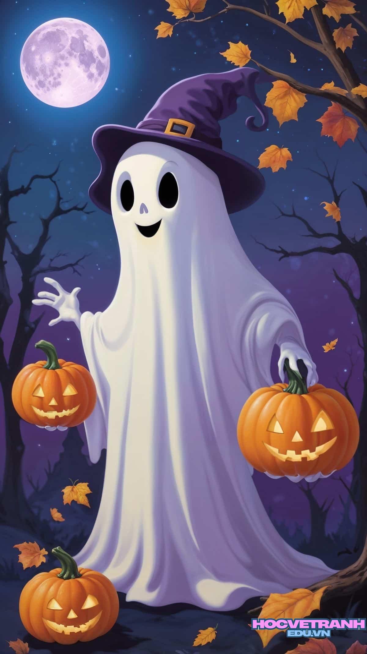 ve tranh dem hoi halloween.