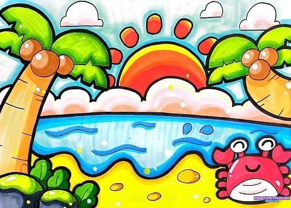 vẽ tranh đi tắm biển mùa hè