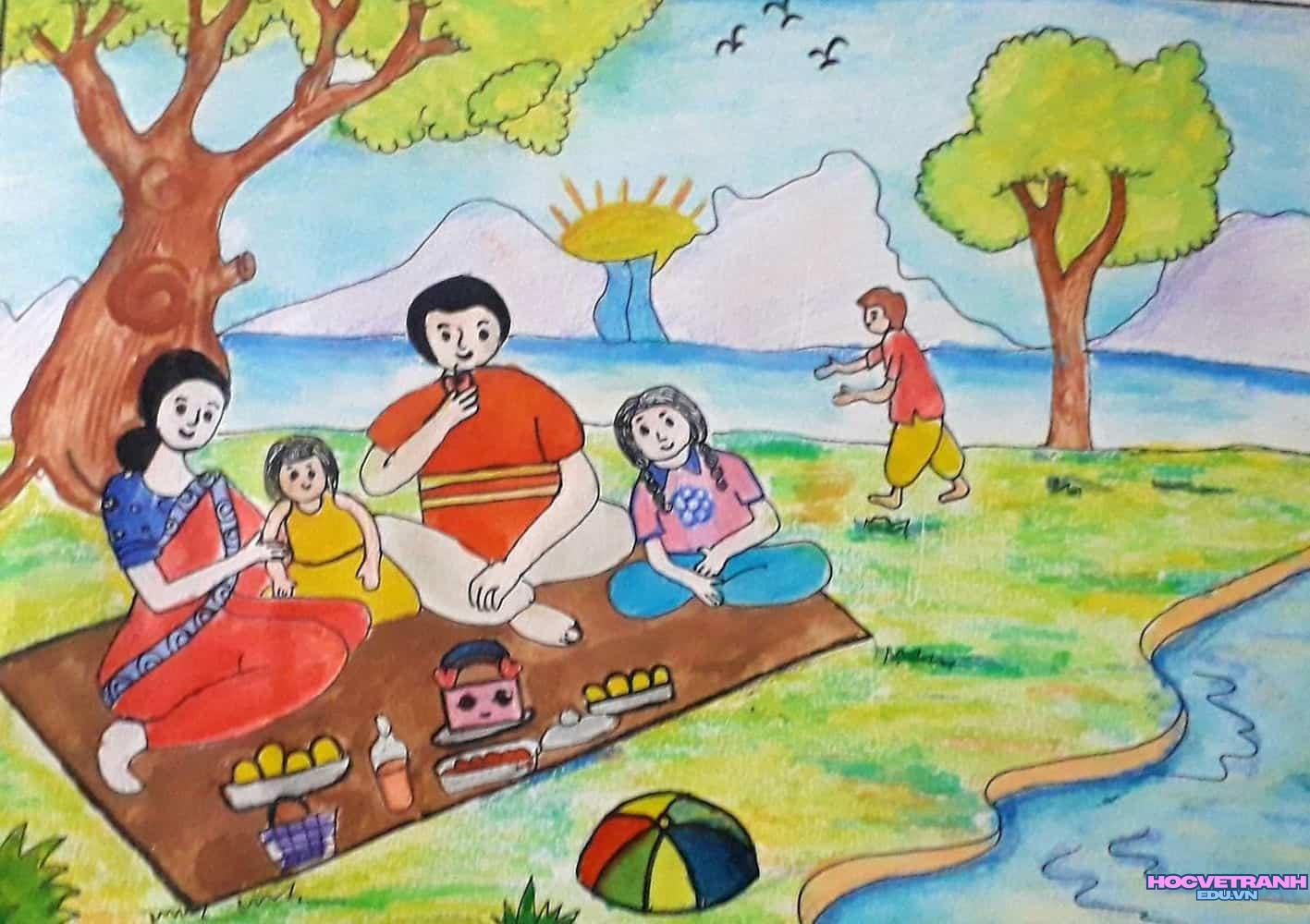 vẽ tranh gia đình quây quần