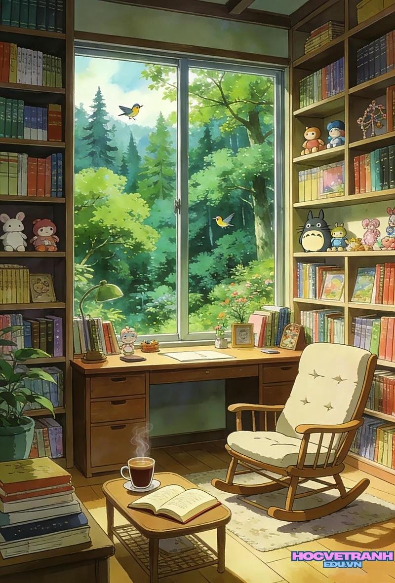vẽ tranh góc học tập chill