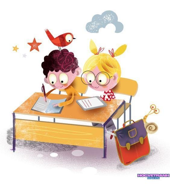 vẽ tranh góc học tập dễ