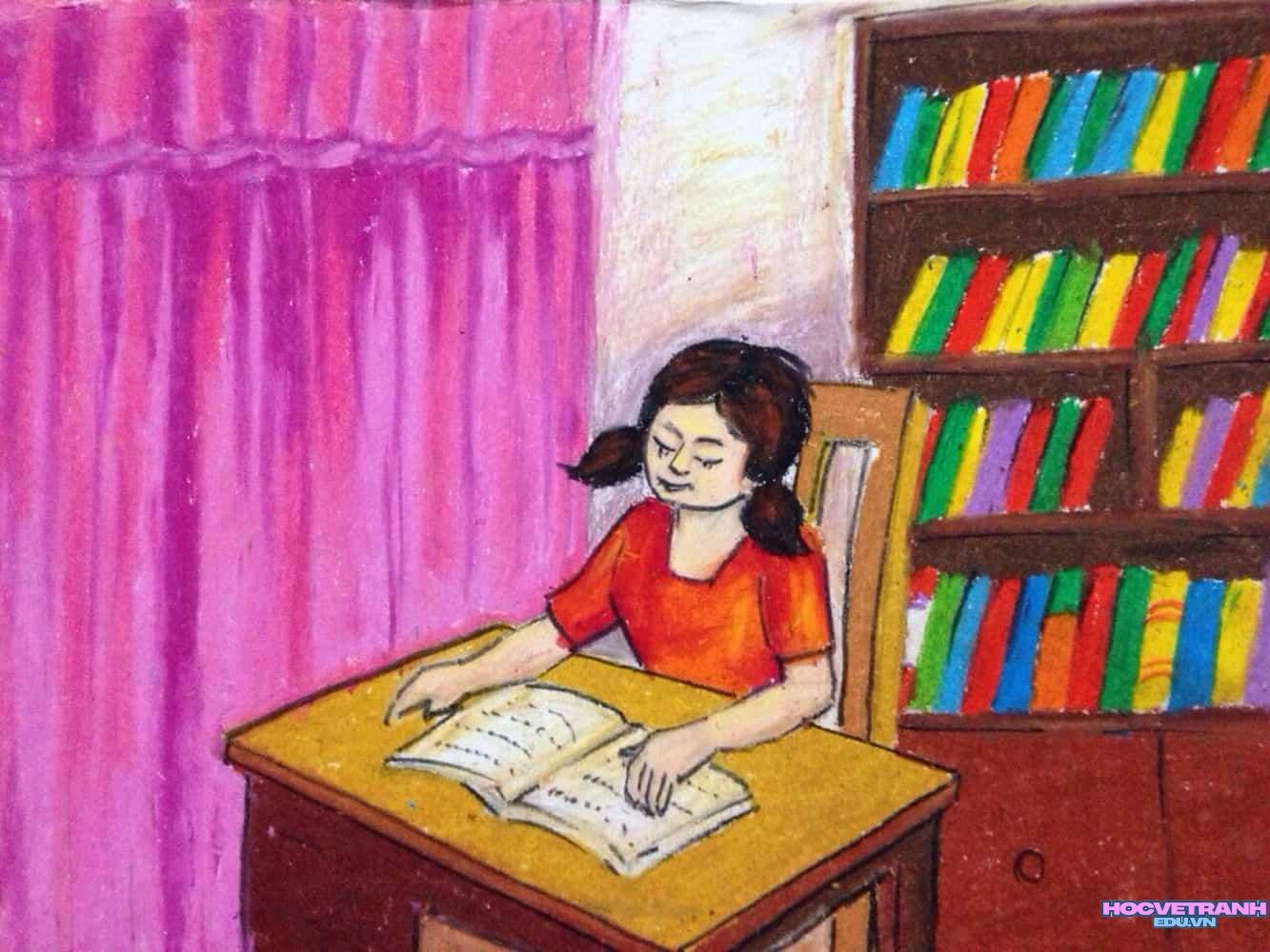 vẽ tranh góc học tập đẹp