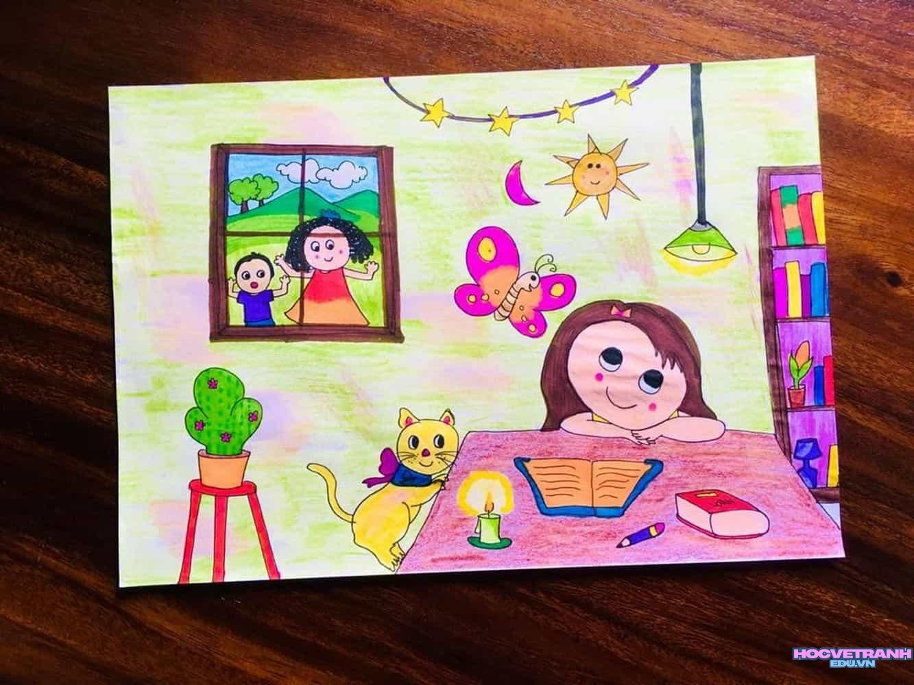 vẽ tranh góc học tập ngăn