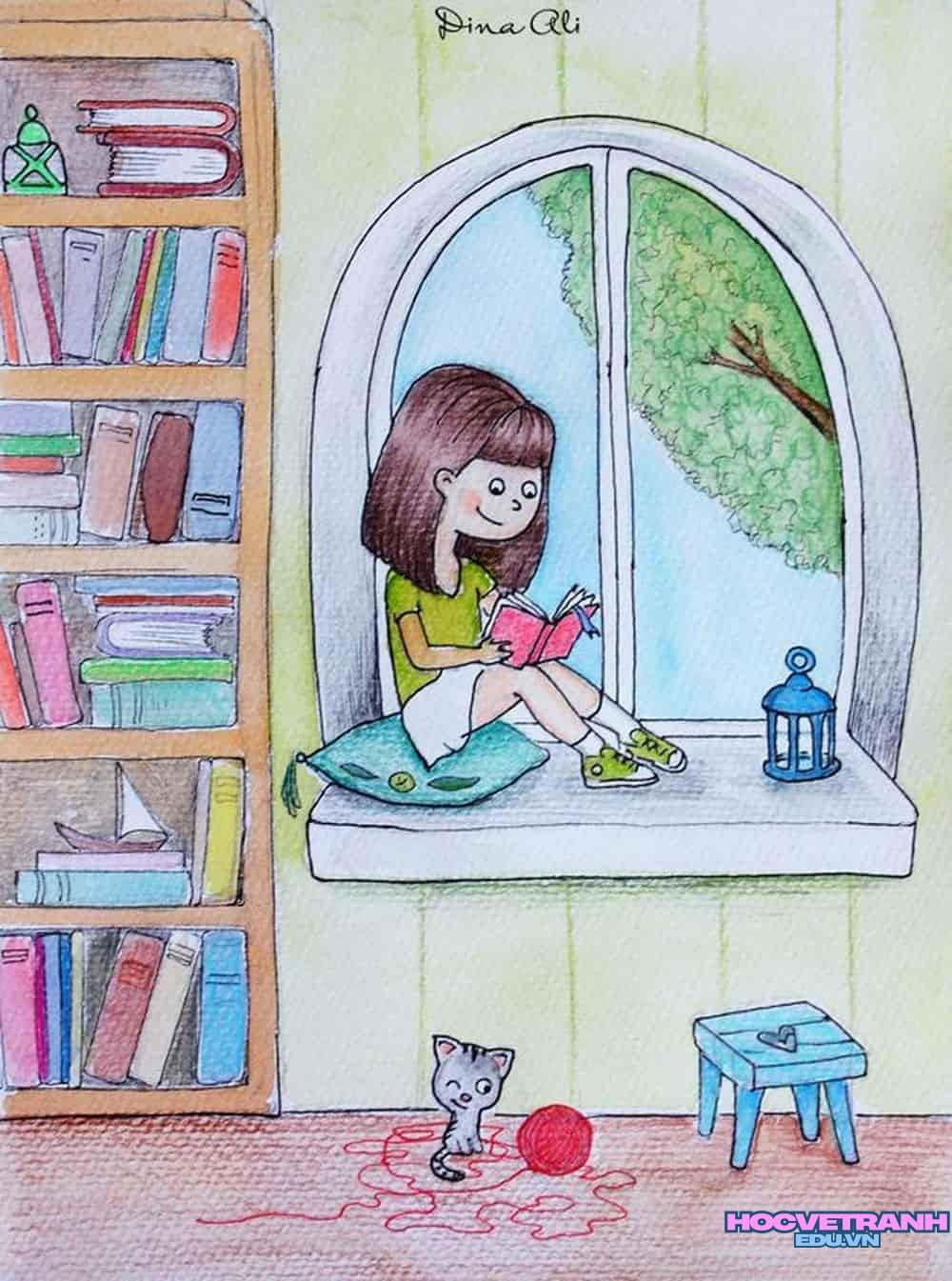 vẽ tranh góc học tập nhỏ