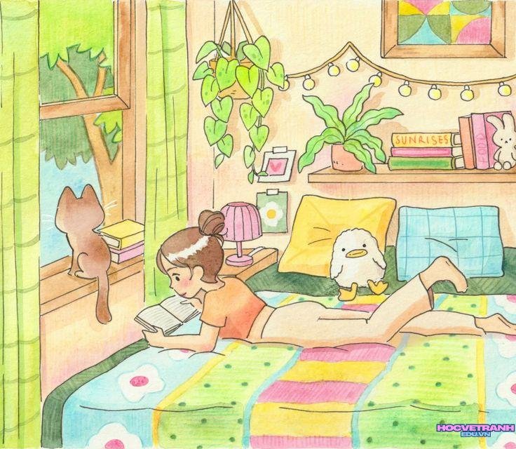 vẽ tranh góc học tập sạch