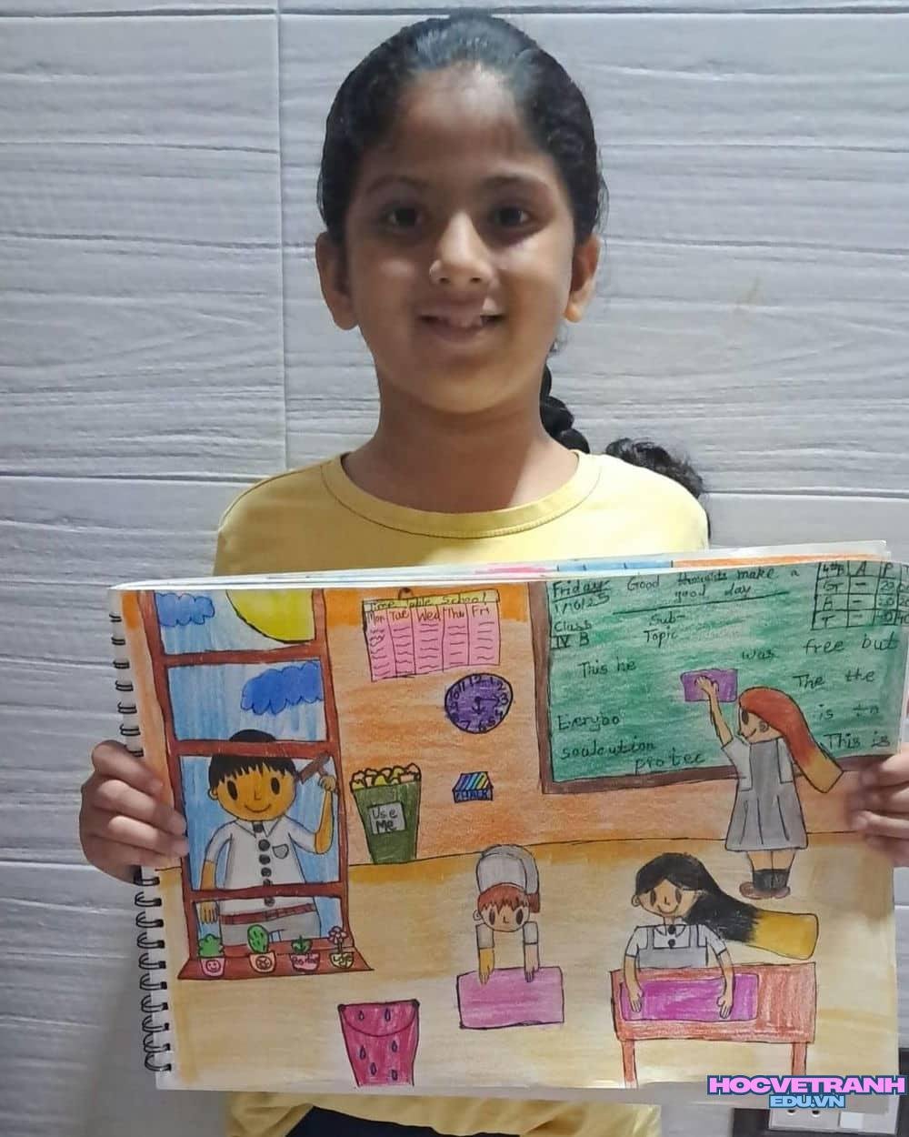 vẽ tranh góc học tập xinh