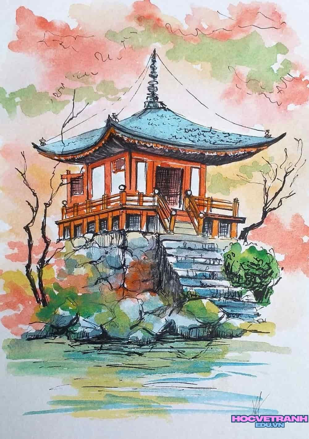 vẽ tranh hồ gươm đẹp xinh