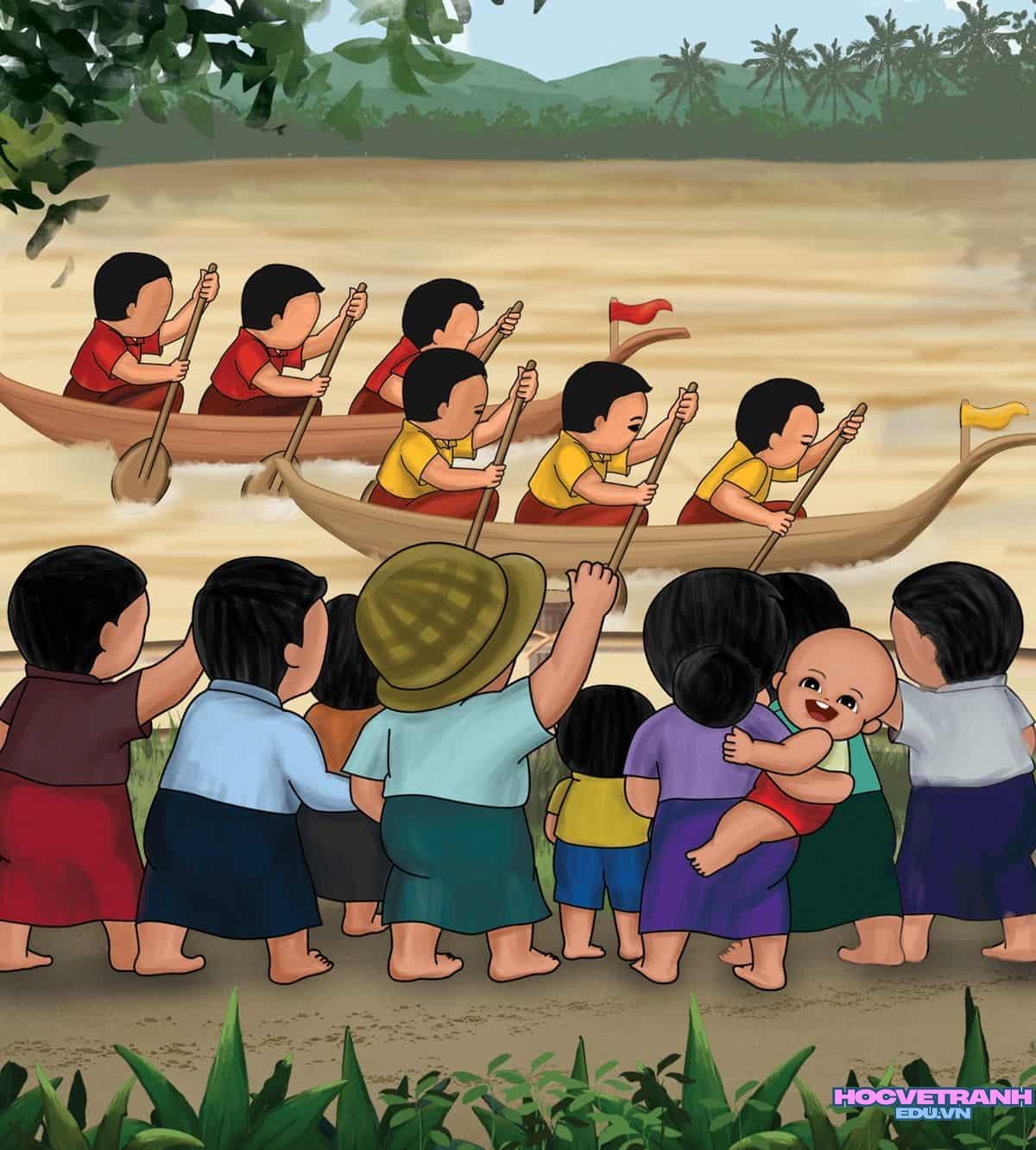 ve tranh hoi dua ghe song.