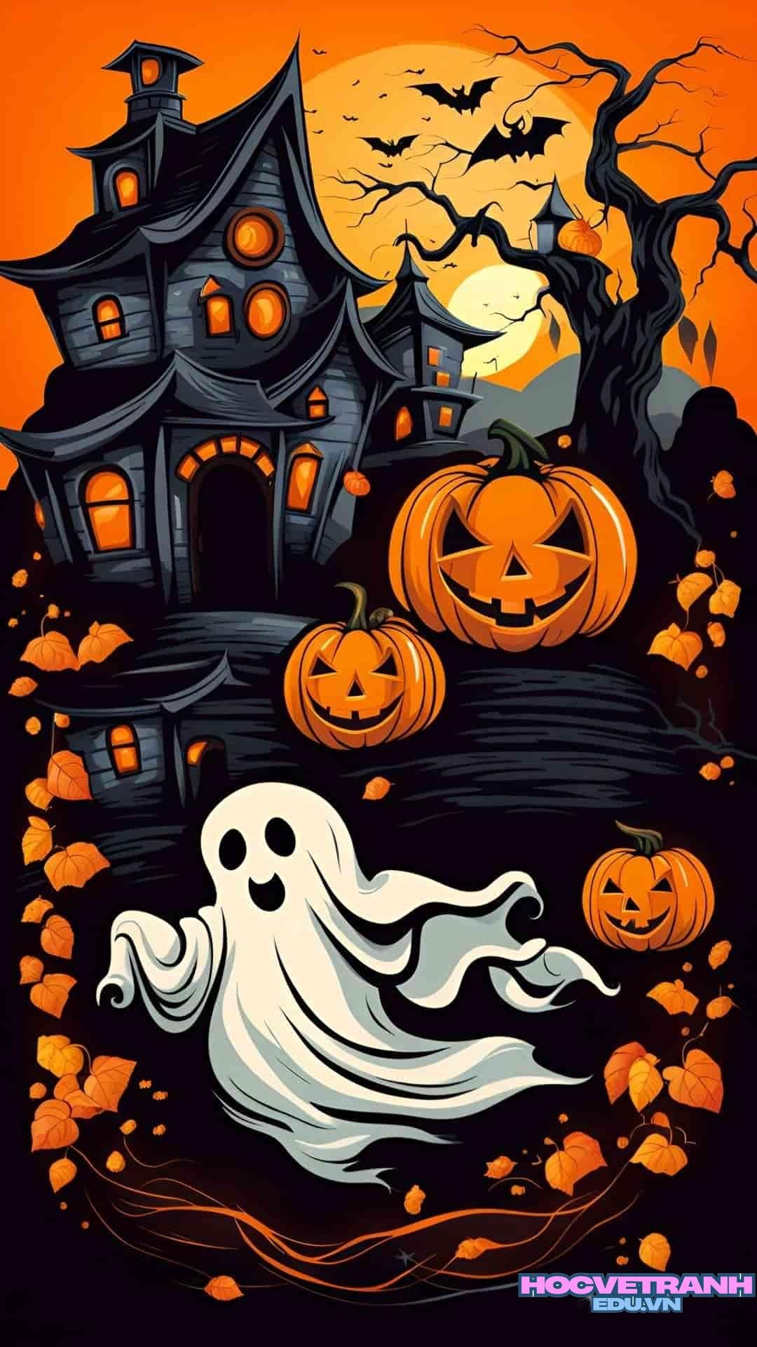 ve tranh khong khi halloween dem.