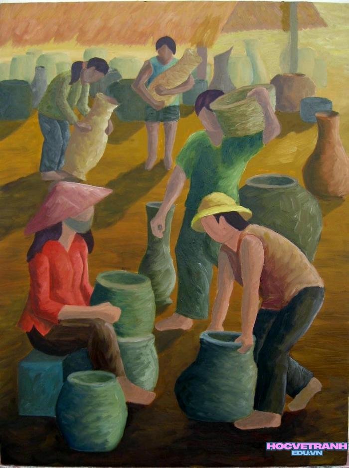 vẽ tranh làng nghề truyền thống lam gom