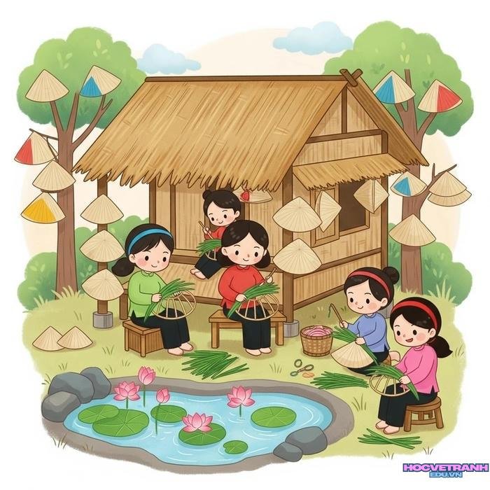 vẽ tranh làng nghề truyền thống làm nón