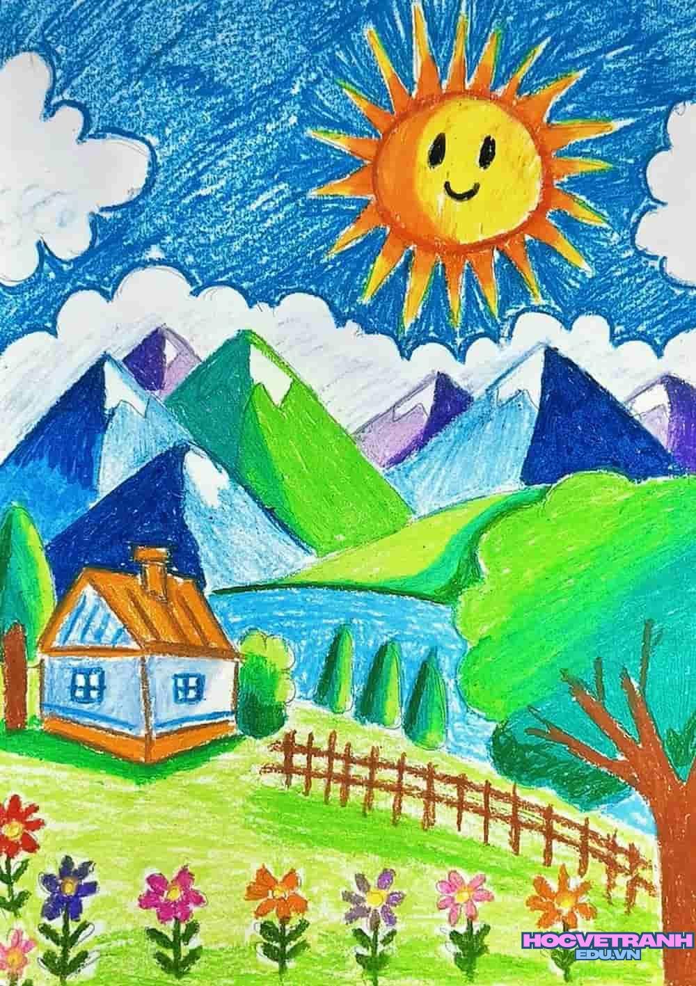 vẽ tranh làng quê buổi sáng