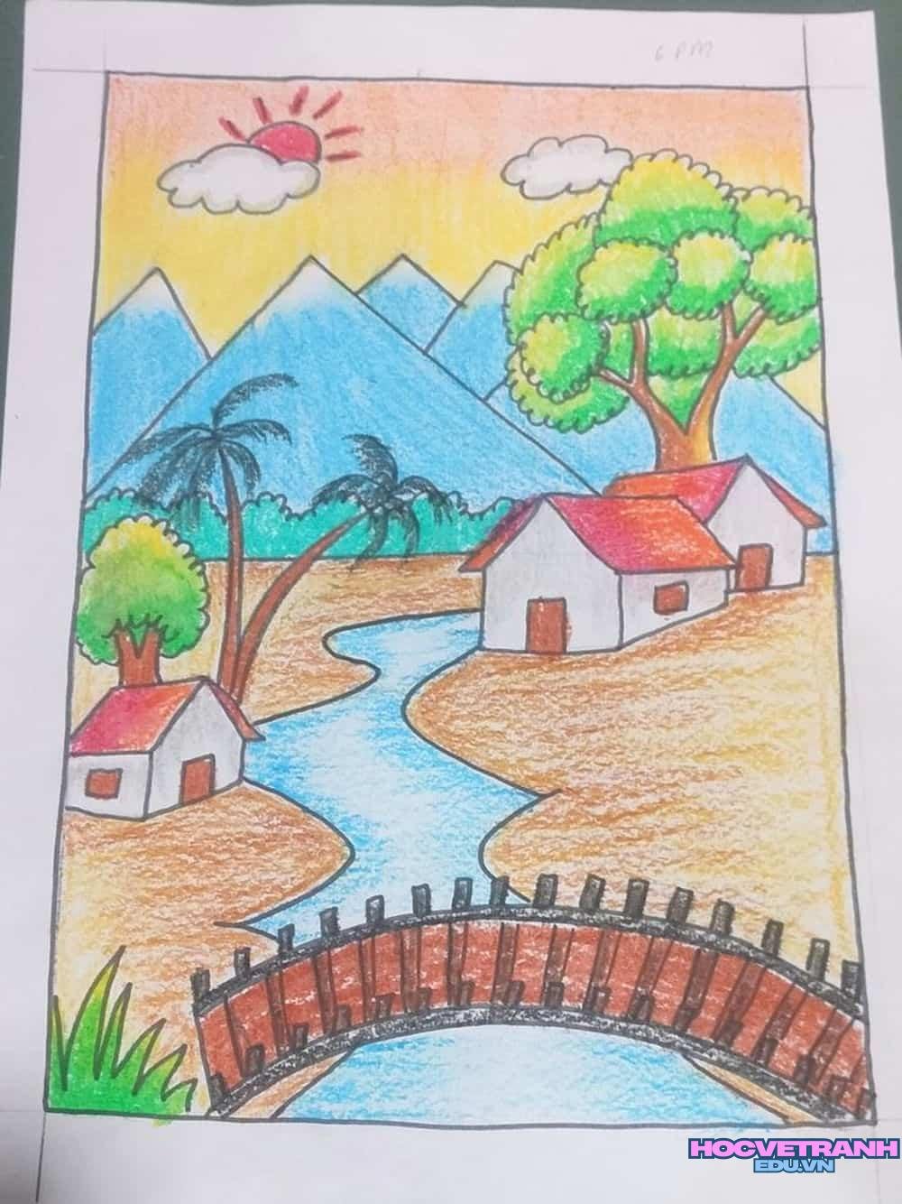 vẽ tranh làng quê chiều tà