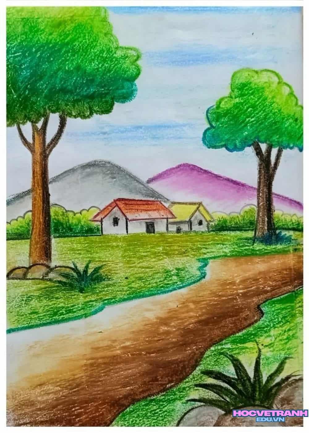 vẽ tranh làng quê đẹp xinh